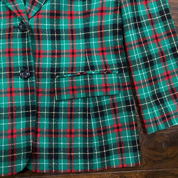 Vintage Pendleton Womens Green Red Christmas Plaid Wool Blazer Sport Jacket 6 - Picture 3 of 8